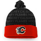 Calgary Flames Fanatics Branded Red Authentic Pro Rinkside - Cuffed Knit Hat with Pom