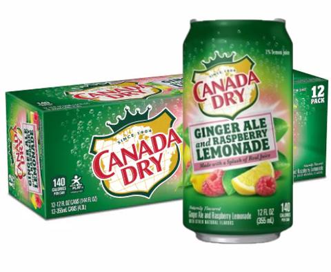 Canada Dry Ginger Ale and Raspberry Lemonade 355ml Case of 12 cans