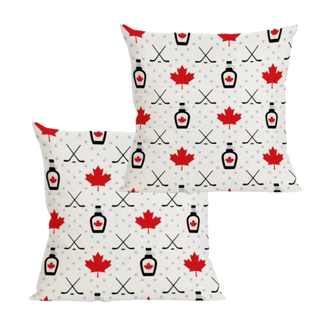 Canada Flag Maple Leaf Hockey Sticks Maple Syrup Pattern Pillow 2-pack
