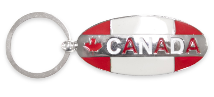 Canada Keyring Oval Flag Black Red/White Can Lettering
