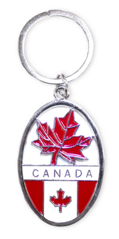 Canada Keyring OVAL Maple Leaf Top Flag Bottom