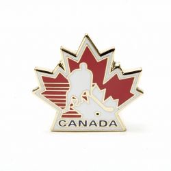 Lapel Pin - Hockey Player in Leaf-O Canada