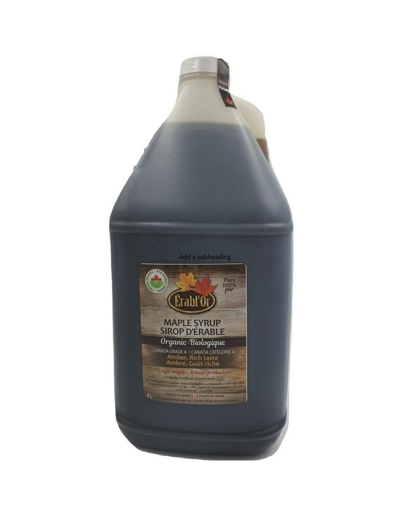 Erabl'Or -Organic 100%  Maple Syrup - 4L  Amber-Rich Taste - Grade A