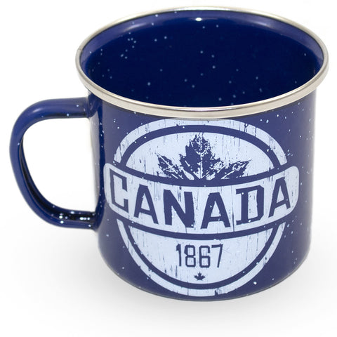 Canada Circle Maple Leaf Blue Camping Tin Mug