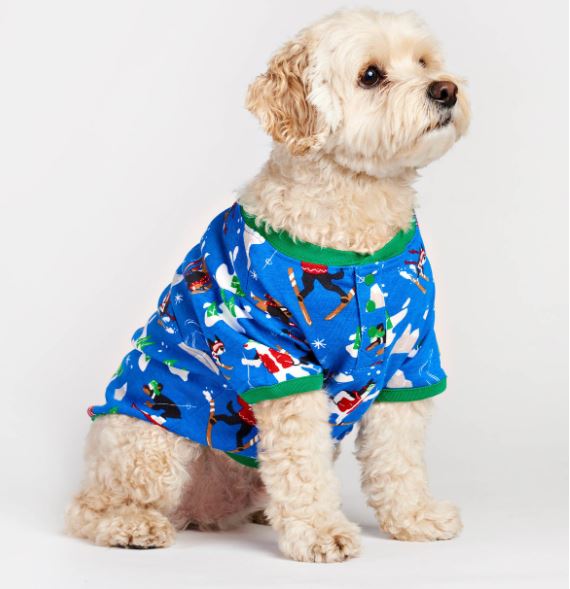 Retro Ski Dogs Blue Dog Pajama