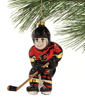 Calgary Flames 4" Blown Glass Hockey Player Ornament-O Canada