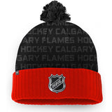 Calgary Flames Fanatics Branded Red Authentic Pro Rinkside - Cuffed Knit Hat with Pom