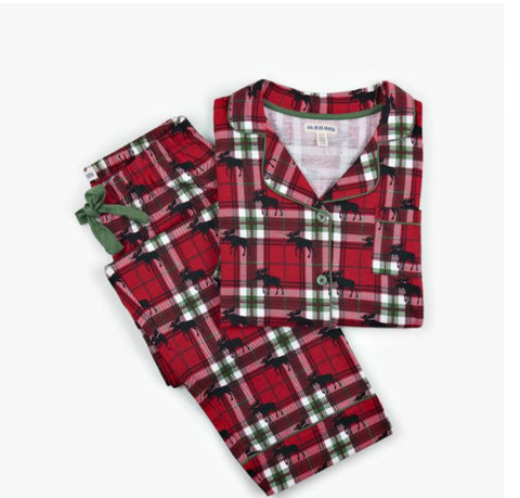 Holiday Moose on Plaid Women's Pajama Set